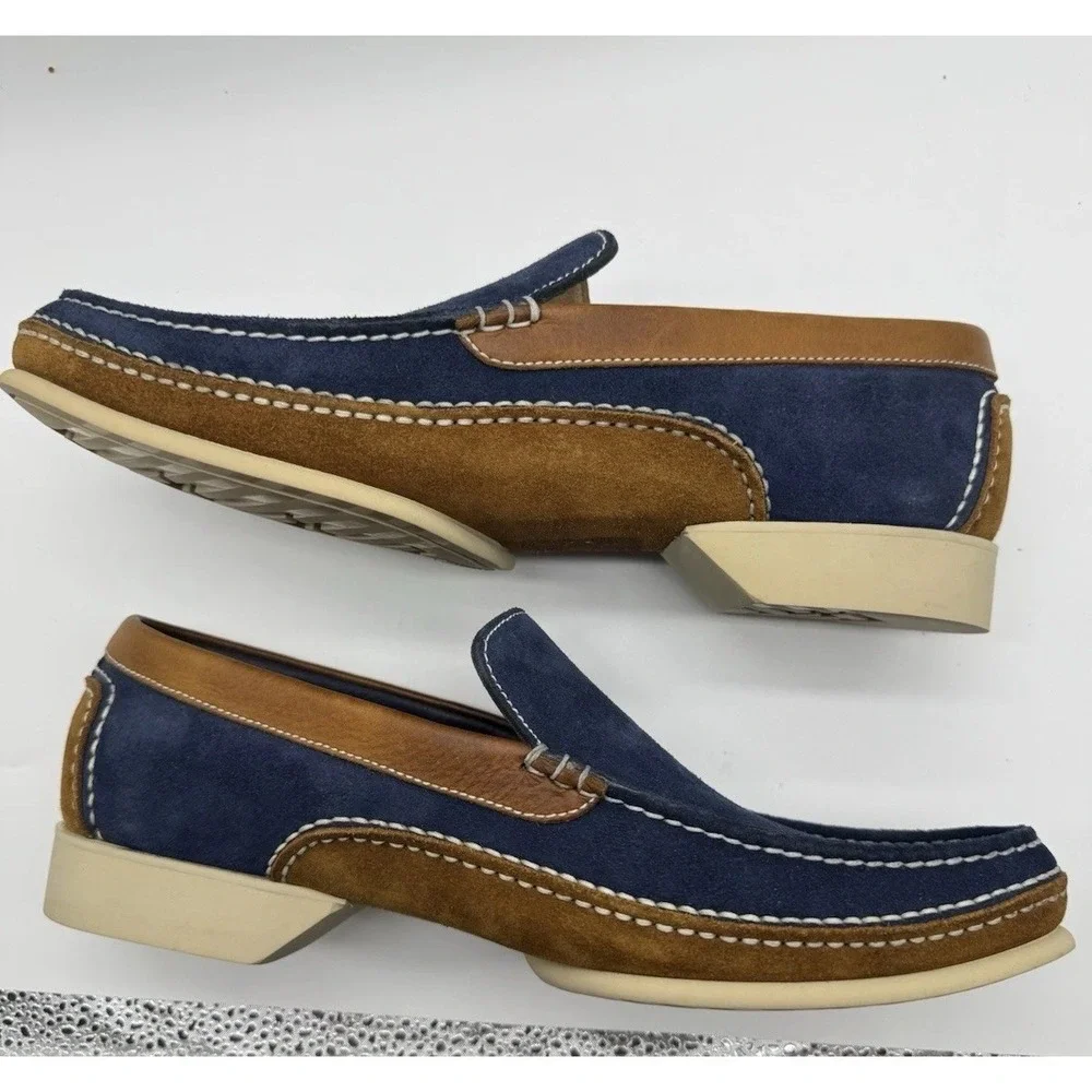 A.Testoni‎ Blue Suede Slip On Loafers Men Size 7 Made In Italy